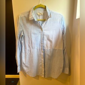 Blue and white striped button-down shirt